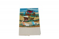 Cotton Mural Hand Embroidered Linen Tea Towel